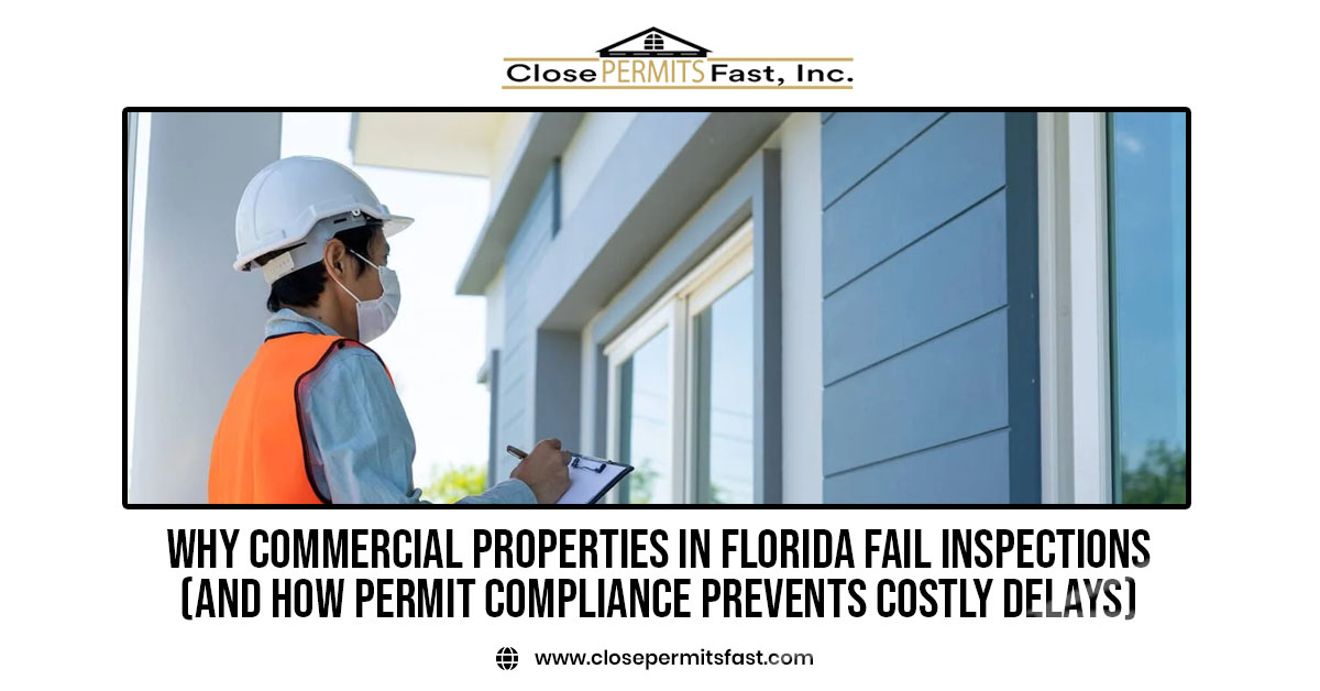 Commercial property inspector reviewing permit compliance documents for a Florida building inspection